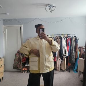 ZARA Men's Cream and Yellow Colorblock Utility Jacket, 100% Cotton